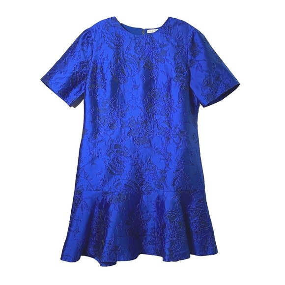 Alice + Olivia Esther Dress Womens 12 Multicolor Satin Floral Ruffle Hem Flaws - Picture 1 of 16